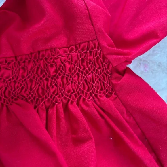 Polly Flinders Smocked Dress Red with White Lace Trimmed Collar Vintage Size 2T - Picture 4 of 6
